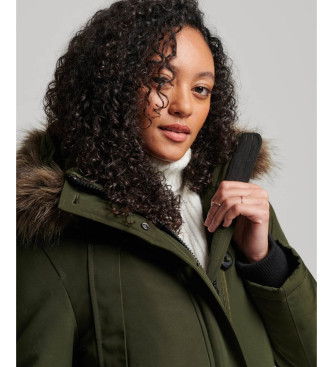 Superdry Parka z kapturem ze sztucznego futra Everest zielona