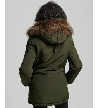 Superdry Parka z kapturem ze sztucznego futra Everest zielona