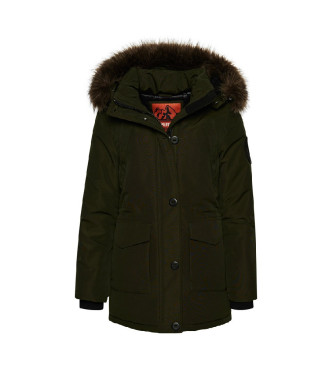 Superdry Parka z kapturem ze sztucznego futra Everest zielona