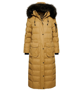 Superdry Long Hooded Parka With Synthetic Fur Trim brown