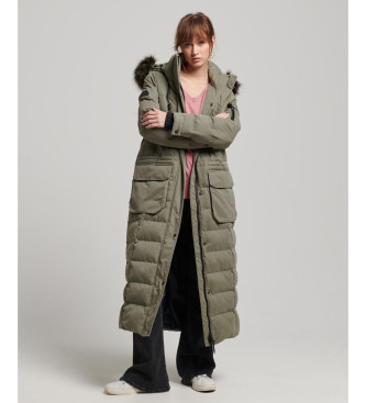 Superdry Long parka with hood and synthetic fur trim green