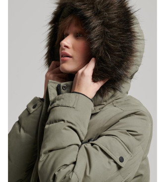 Superdry Long parka with hood and synthetic fur trim green