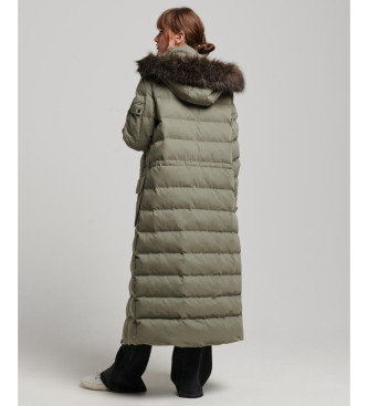 Superdry Long parka with hood and synthetic fur trim green