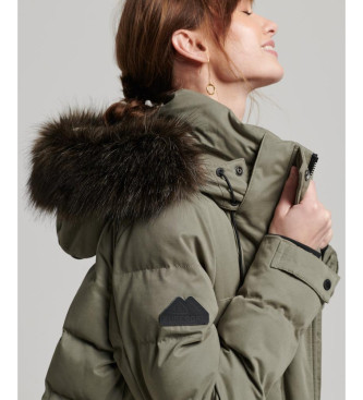 Superdry Parka larga con capucha y ribete de pelo sinttico verde