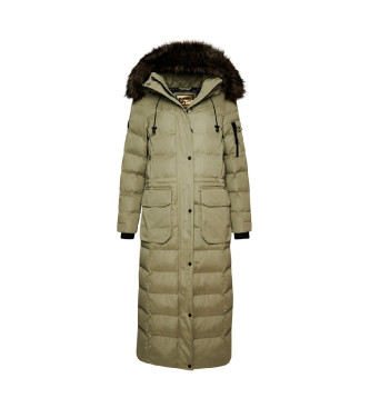 Superdry Long parka with hood and synthetic fur trim green