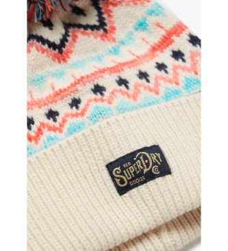 Superdry Beige printed knitted beanie