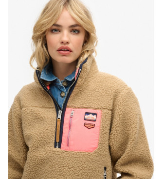 Superdry Vintage Retro bež polkrožni flis z zadrgo