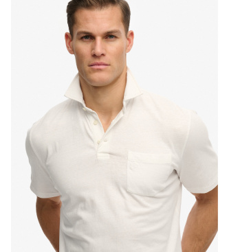 Superdry Polo Classic Bombažno laneno platno iz bele barve