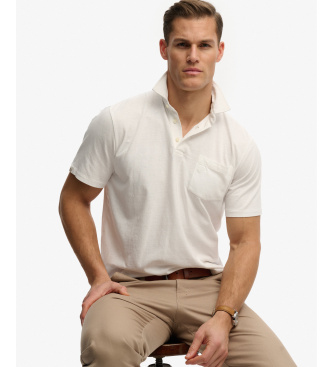 Superdry Polo Classic Bombažno laneno platno iz bele barve