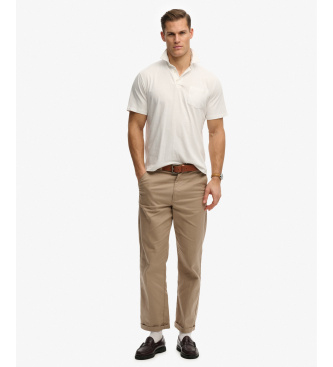 Superdry Polo Classic Bombažno laneno platno iz bele barve