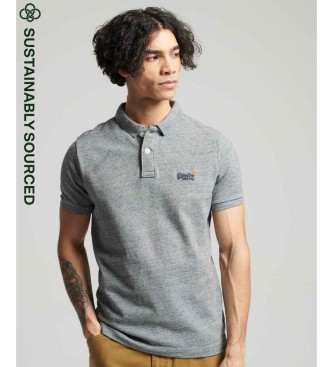 Superdry Klassisches Piqu-Poloshirt aus grauer Bio-Baumwolle