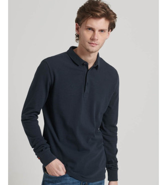 Superdry Polo blu navy in piqu di cotone a maniche lunghe