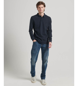 Superdry Polo blu navy in piqu di cotone a maniche lunghe