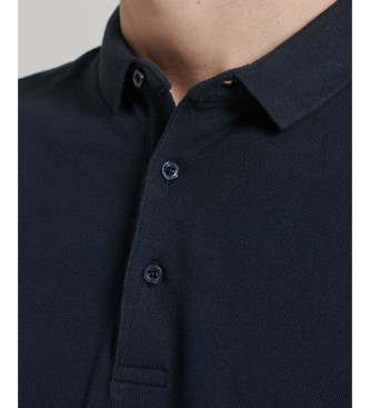 Superdry Polo blu navy in piqu di cotone a maniche lunghe