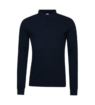 Superdry Polo blu navy in piqu di cotone a maniche lunghe