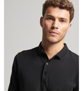 Superdry Long-sleeved cotton pique polo shirt black