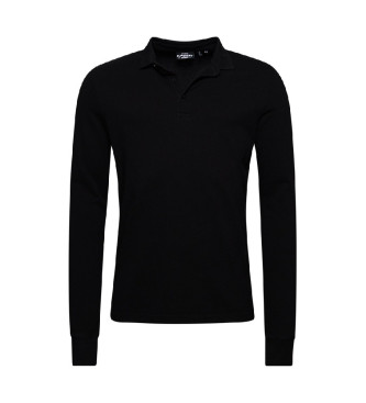 Superdry Long-sleeved cotton pique polo shirt black