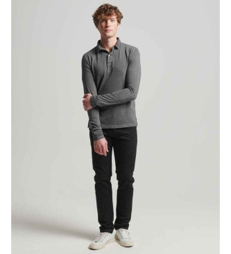 Superdry Studios Grau Langarm-Poloshirt aus Strick