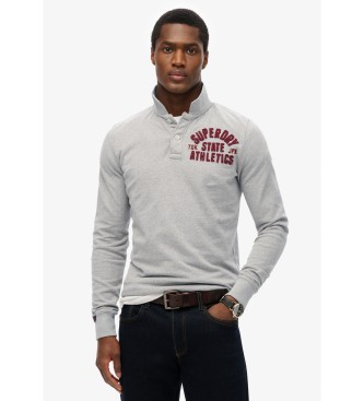 Superdry Polo sportiva vintage a maniche lunghe in grigio