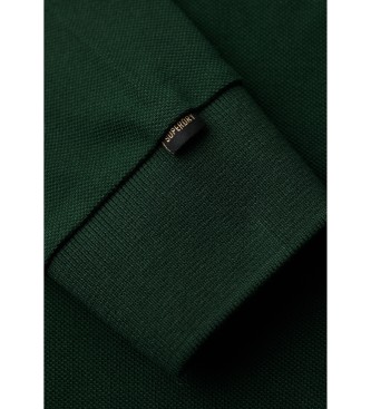 Superdry Bawełniana koszulka polo z długim rękawem w kolorze zielonym