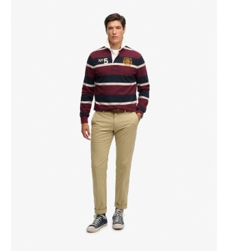 Superdry Polo rugby Double Emblem Stripe Rugby grenat