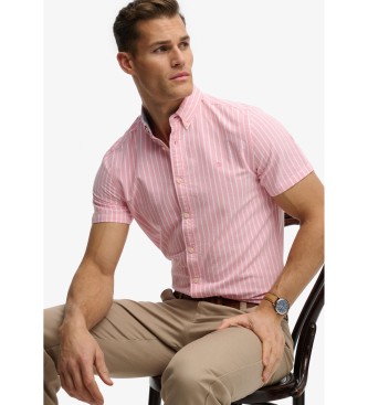 Superdry Preppy Oxford overhemd met korte mouwen en koraalkleurige strepen