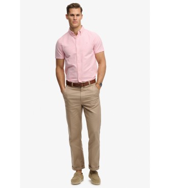 Superdry Preppy Oxford overhemd met korte mouwen en koraalkleurige strepen
