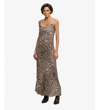 Superdry Brun mönstrad maxi slip-klänning