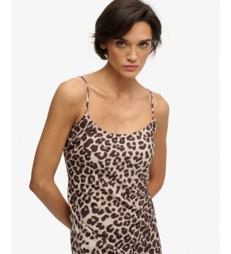 Superdry Vestido Printed Maxi Slip castanho
