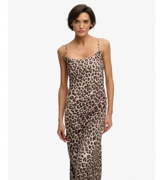 Superdry Vestido Printed Maxi Slip castanho
