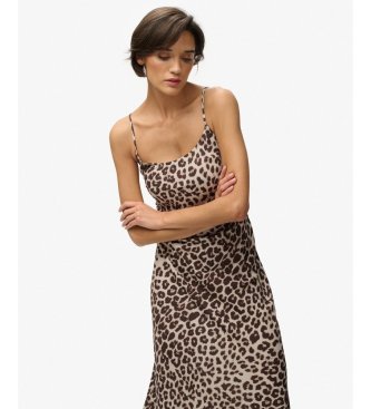 Superdry Vestido Printed Maxi Slip castanho