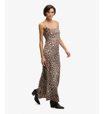Superdry Brun mönstrad maxi slip-klänning