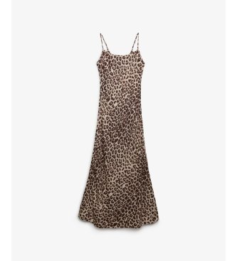 Superdry Brun mönstrad maxi slip-klänning
