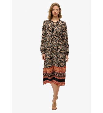 Superdry Zwarte midi-jurk met print