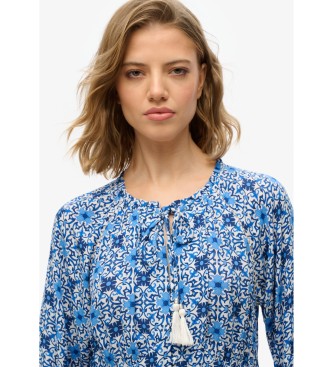 Superdry Niebieska sukienka midi z nadrukiem