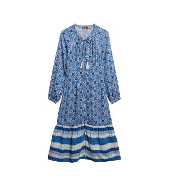 Superdry Niebieska sukienka midi z nadrukiem