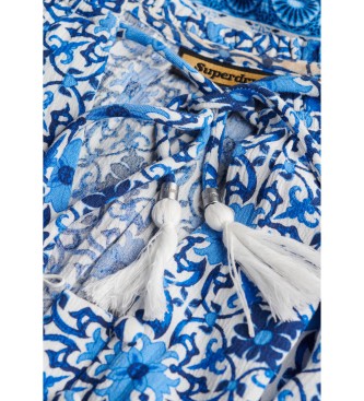 Superdry Niebieska sukienka midi z nadrukiem
