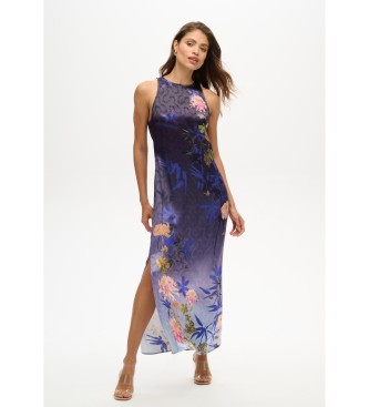 Superdry Long blue printed satin dress