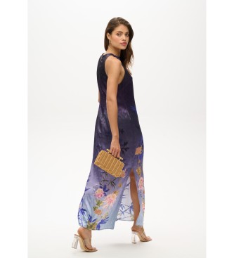 Superdry Long blue printed satin dress