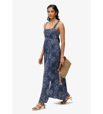 Superdry Printed long dress with blue bow on the back