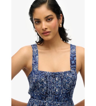 Superdry Printed long dress with blue bow on the back
