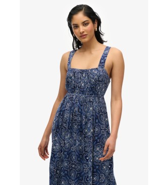 Superdry Printed long dress with blue bow on the back