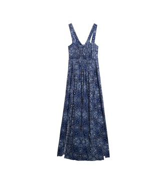 Superdry Printed long dress with blue bow on the back