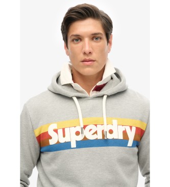 Superdry Striped hooded sweatshirt with logo Retro grey