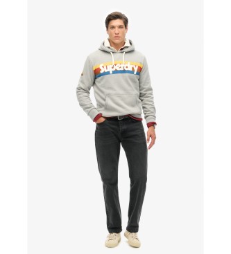 Superdry Striped hooded sweatshirt with logo Retro grey