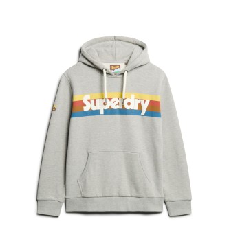 Superdry Striped hooded sweatshirt with logo Retro grey