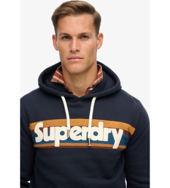 Superdry Gestreiftes Sweatshirt mit Kapuze und Retro-Logo  marineblau