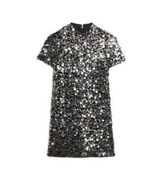 Superdry T-shirt mini dress with silver sequins 