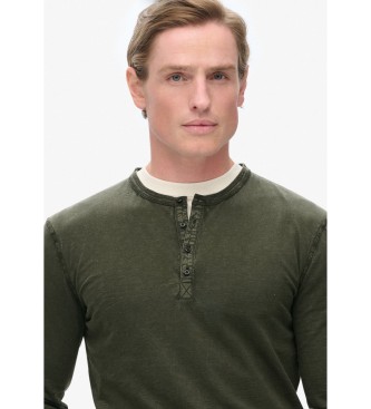 Superdry T-shirt verde a maniche lunghe con colletto alla francese