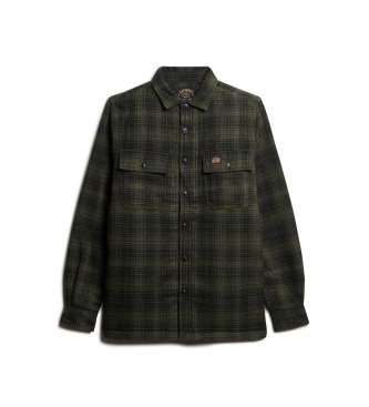 Superdry Overshirt in lana a quadri foderata in tessuto felpato verde